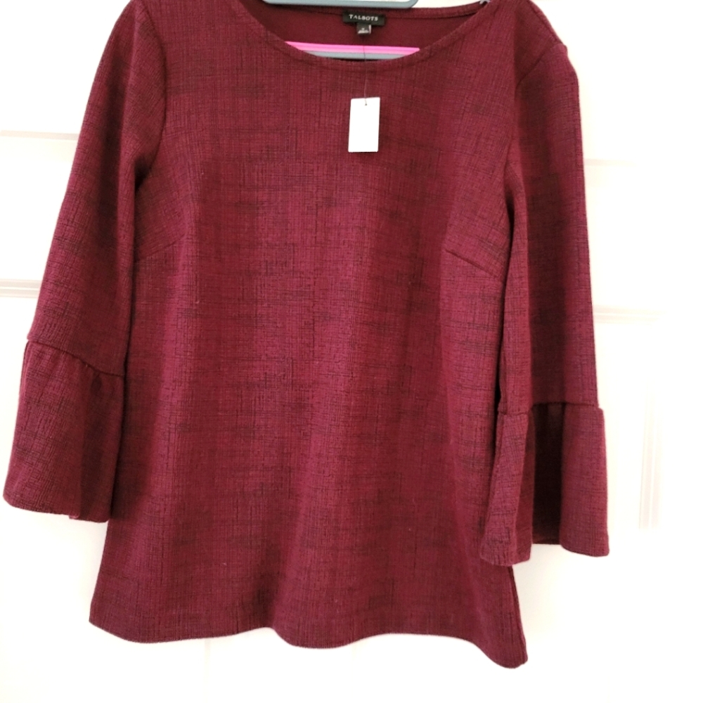Shirt, maroon, never worn, ruffle sleeves